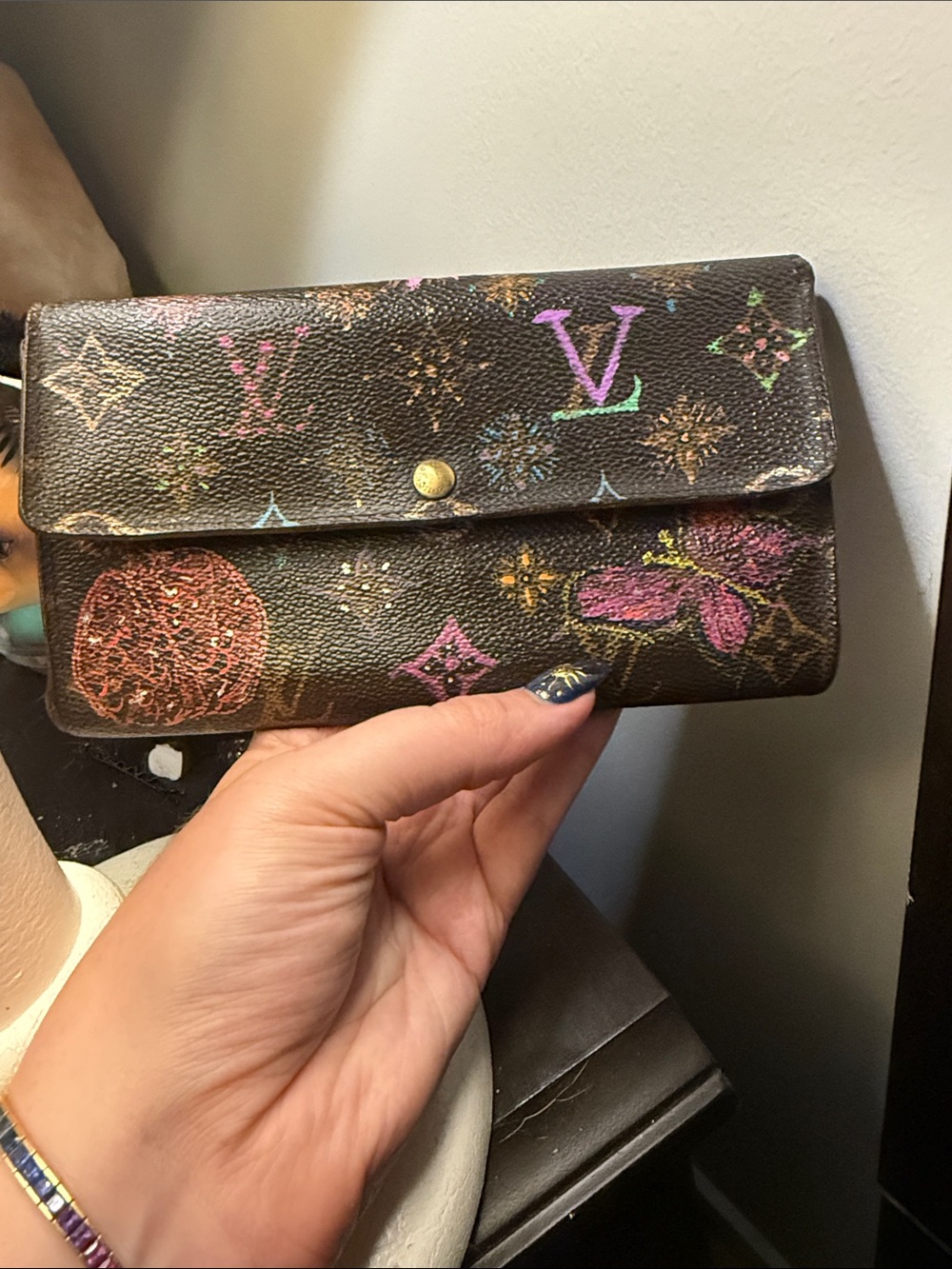 Custom hand painted Sarah LV wallet